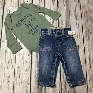 Baby Gap Boys 12-18 Months Yoda Shirt & Jeans Outfit.
